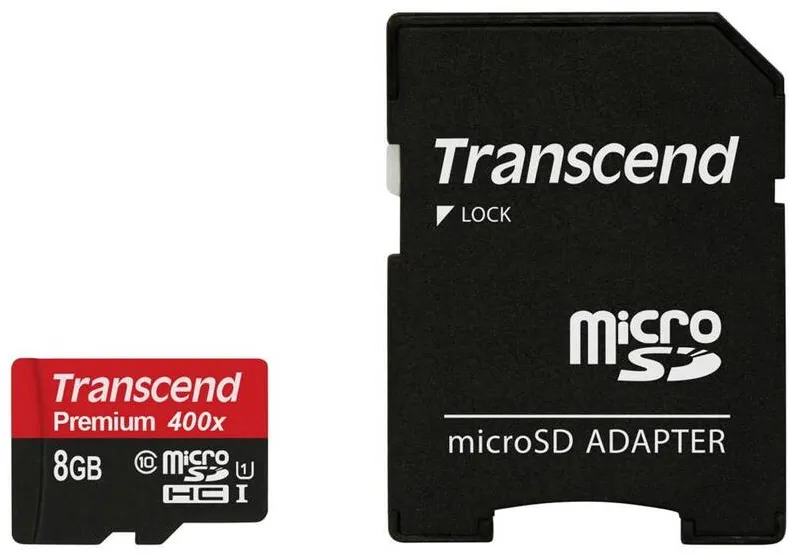 Card de Memorie Transcend microSDHC 8GB Class 10 UHS-I 400x + SD Adapter