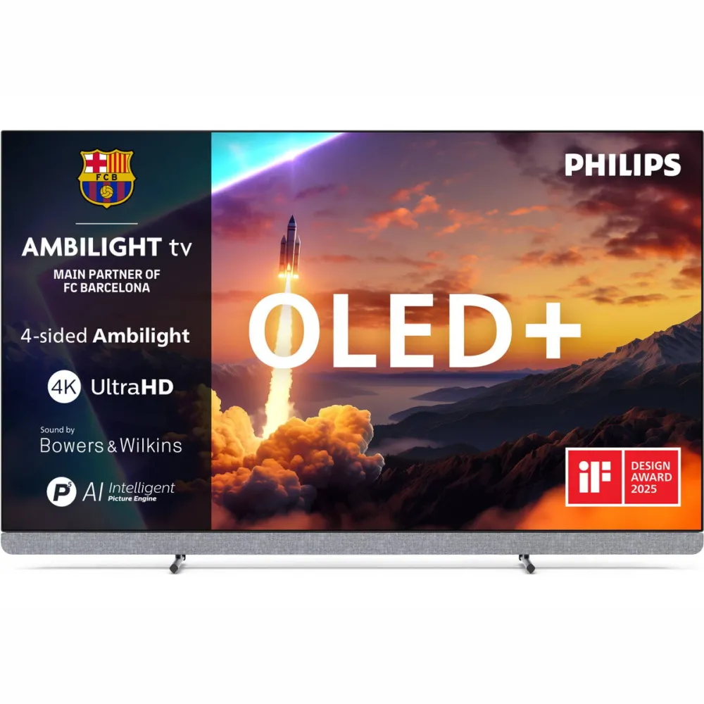 Televizor Philips Televizor Philips AMBILIGHT tv OLED+ 65OLED910, 164 cm, Google TV, 4K Ultra HD, 100 Hz, Sunet Bowers & Wilkins, Clasa F (Model 2025)
