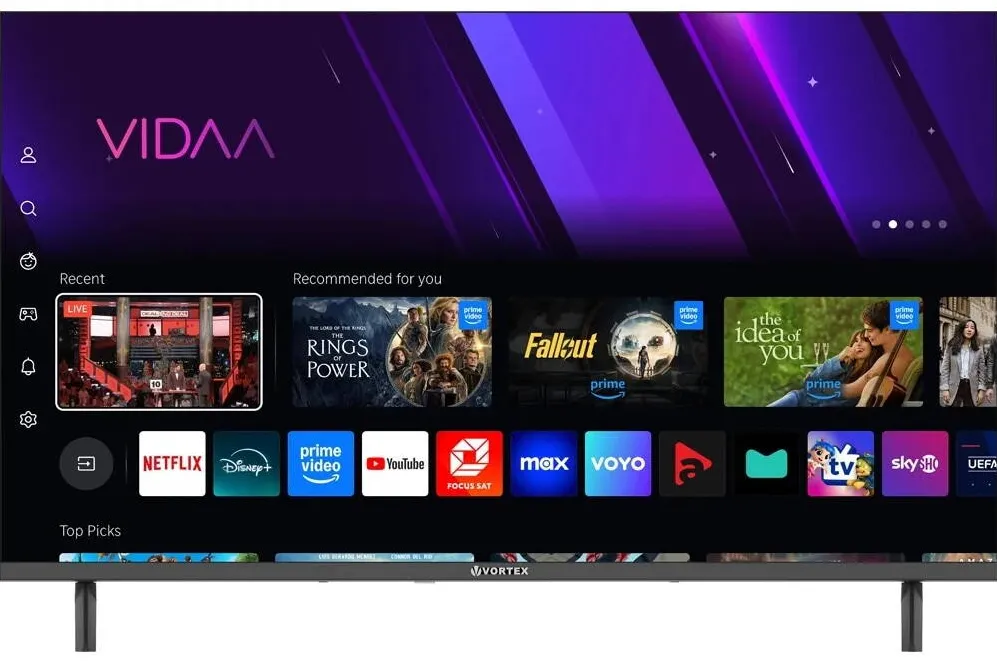 Televizor Vortex LED Smart V40F401VS, Full HD, 101cm, Wifi, Sistem operare Vidaa, Margini subtiri, Netflix, Youtube, Hbo, Clasa E, Negru
