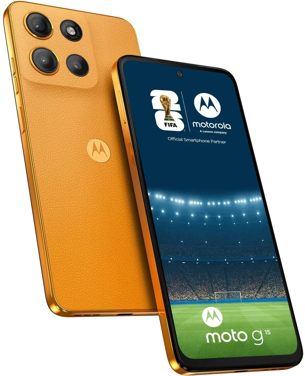 Smartphone MOTOROLA Telefon mobil Motorola moto g15, Dual SIM, 128GB, 4GB RAM, 5200 mAh, Sunrise Orange