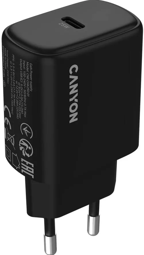 CANYON Incarcator CNE-CHA250-11, 1x USB-C, 1x PD, 25W, EU, negru