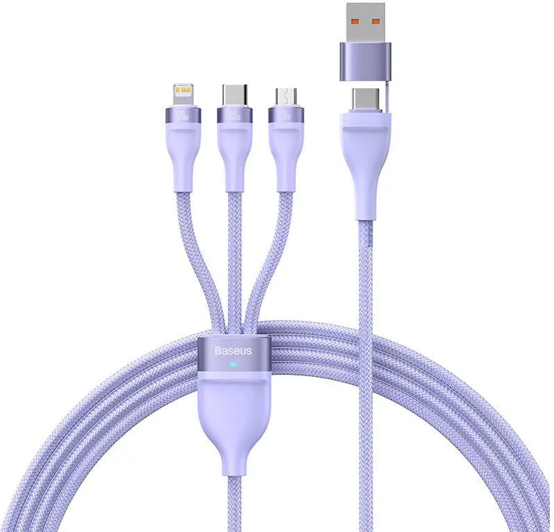 Baseus Cablu de date, Baseus, USB-C / Micro USB / Lightning Flash Series 2, 100 W, 1,2 m, violet