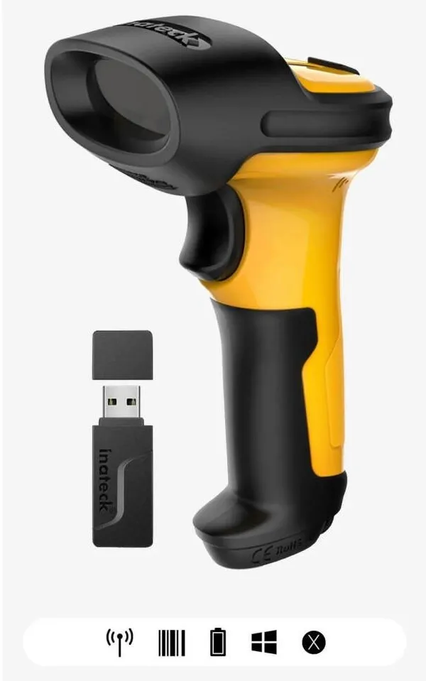 Scanner cod de bare inateck P6, wireless, galben/negru