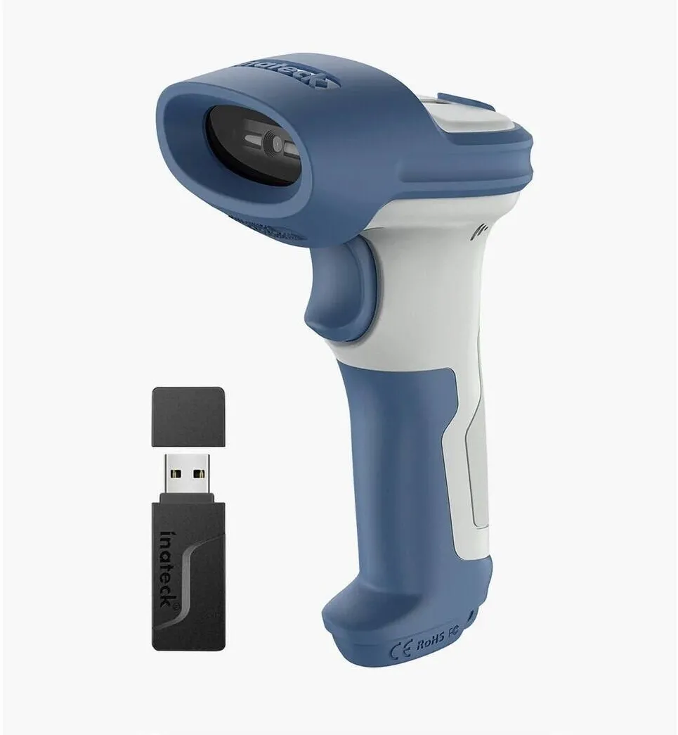 Scanner cod de bare inateck Wireless 1D 2D, Bluetooth 5.0, de 2,4 Ghz, scaner de coduri QR