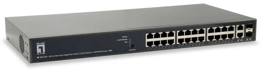 Level One 26x GE GEP-2651      2xGSFP 19" 185W 24xPoE+