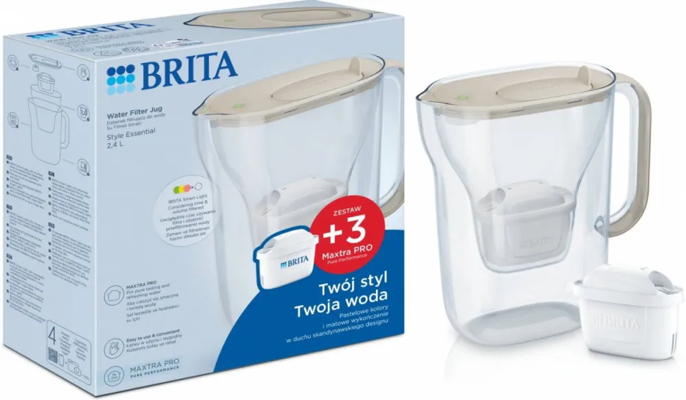 BRITA Style Essential water filter jug 2.4l + 3 cartridges, sand