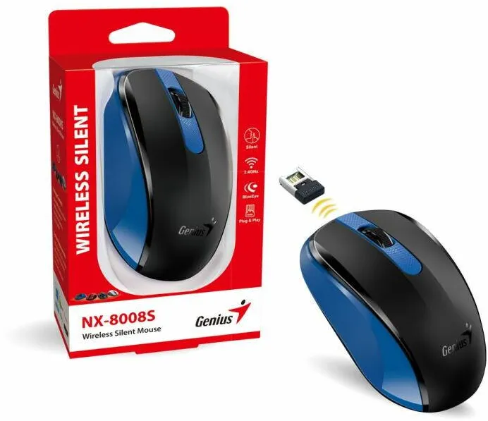 Mouse GENIUS MOUSE Genius, "NX-8008S", PC sau NB, wireless, 2.4GHz, optic, 1200 dpi, butoane/scroll 3/1, , albastru, "31030028402" (timbru verde 0.18 lei)