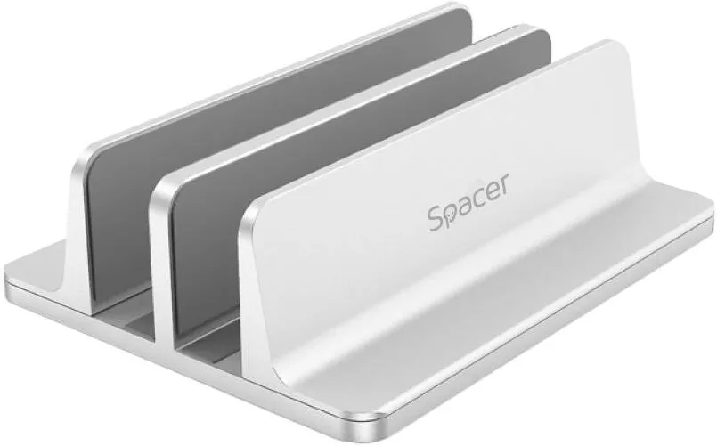 Coolpad Laptop Spacer Stand vertical pentru notebook, Spacer, notebook 14/17", dublu, protectie impotriva zgarieturilor, latime ajustabila, aluminiu sablat, argintiu