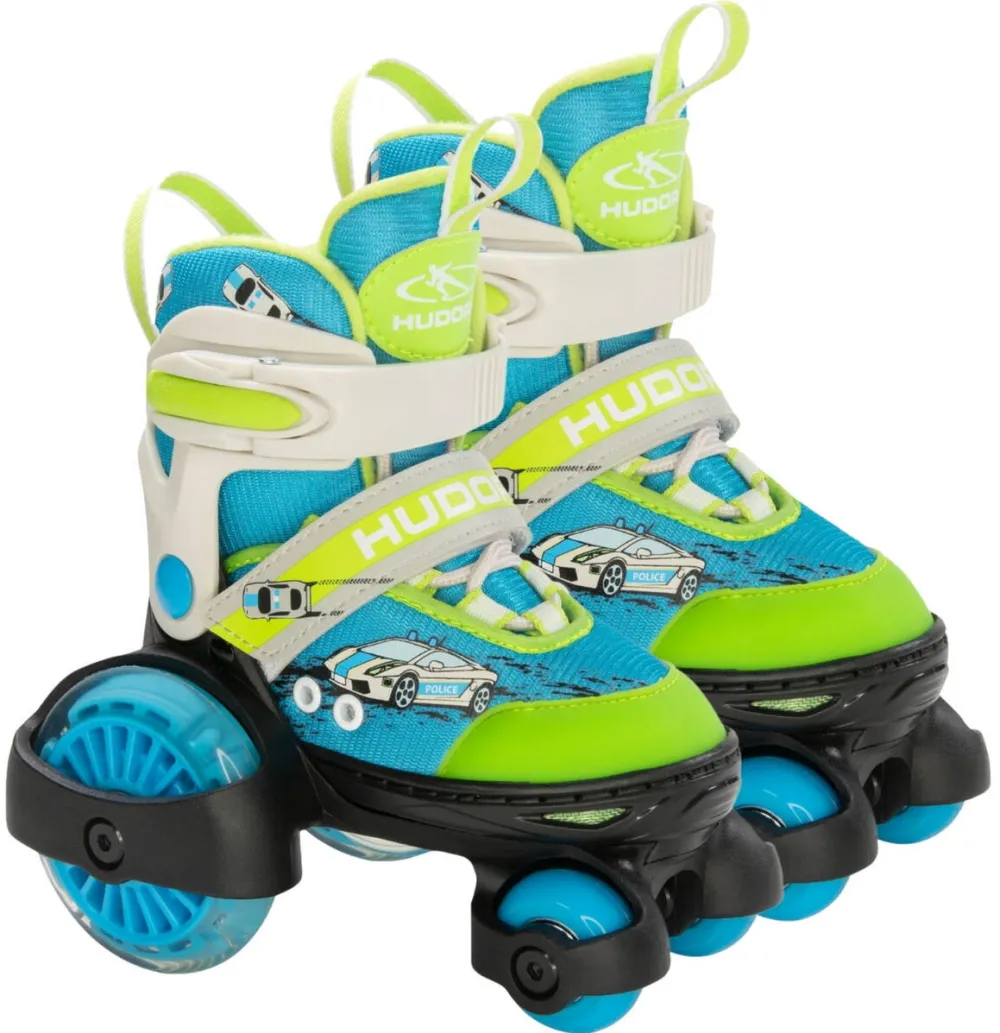 HUDORA HUDORA My First Quad LED Roller Skates Size 30-33, Green/Blue Roller Skates with LED Lighting