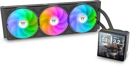 Cooler Thermaltake Racitor lichid AIO Thermaltake TH360 V3 Ultra ARGB, 3 ventilatoare 12 cm, Display TFT 3.95”, Cap rotativ, Negru