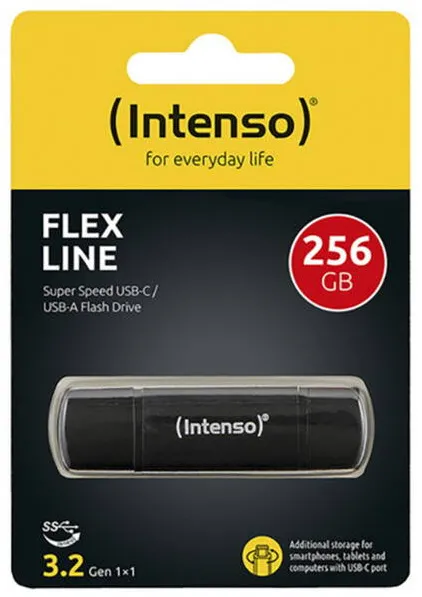 Memorie USB Intenso Flex Line 256 GB USB-C si USB-A USB 3.2 negru