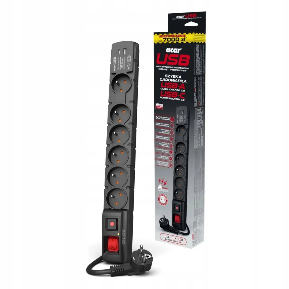 Acar SURGE PROTECTOR ACAR S6 USB A+C 3M 6X FRENCH PD
