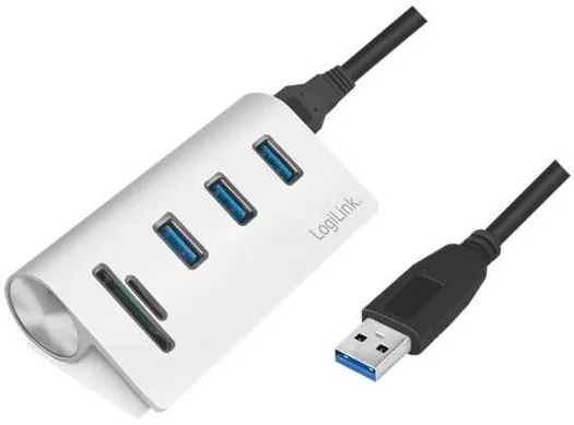 Hub USB Logilink CR0045 USB 3.0 3 porturi cu cititor de carduri aluminiu argintiu