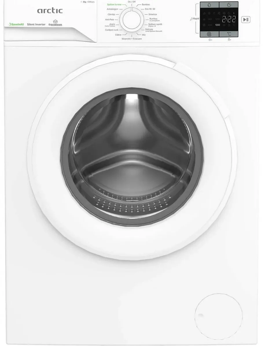ARCTIC Masina de spalat rufe APLM1WFSU18210W, 8 kg, 1200 RPM, Clasa A, ExtraSteam, Motor Silent Inverter, Alb