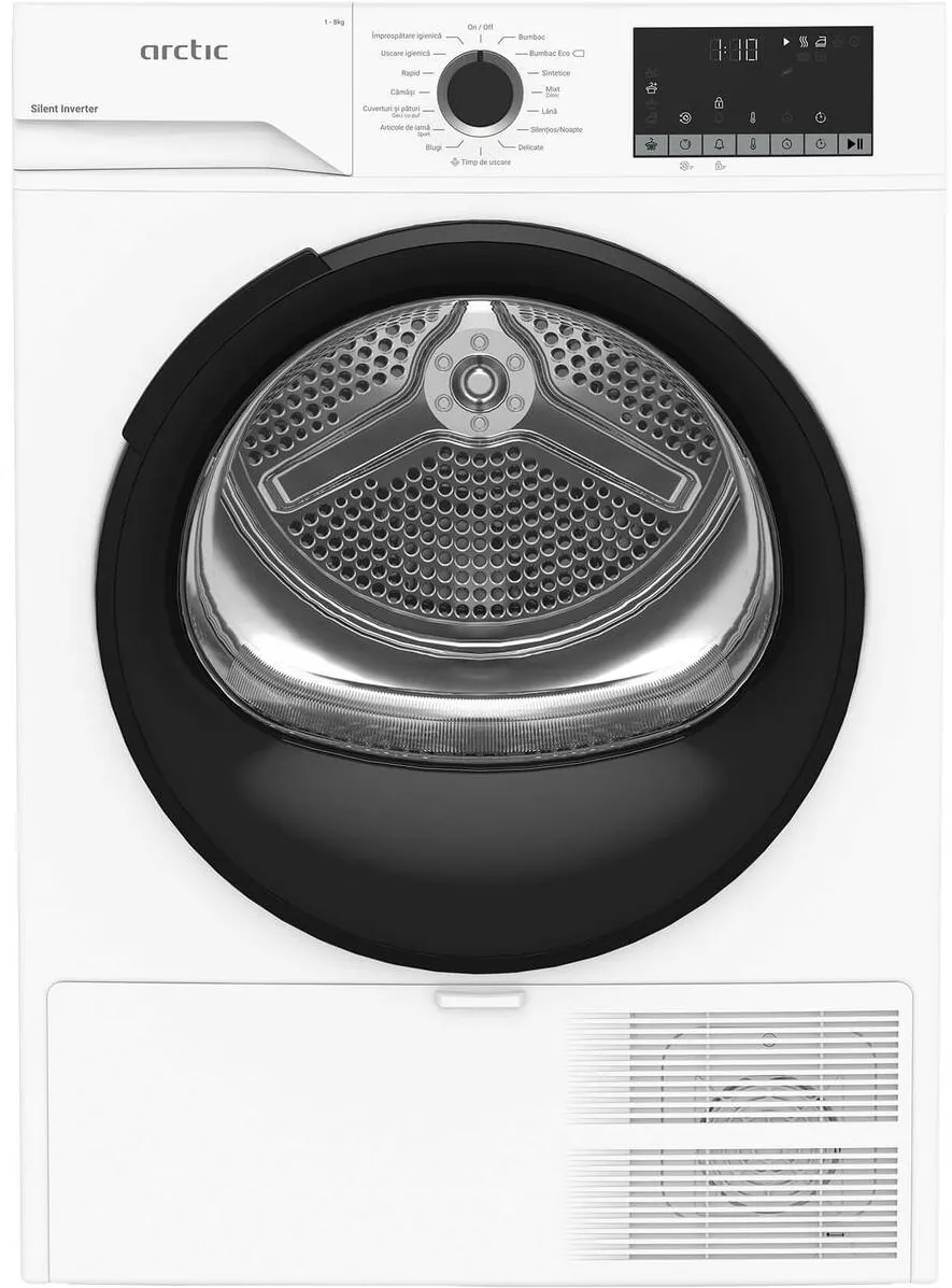 ARCTIC Uscator de rufe A2T28249W, pompa de caldura, 8 kg, 15 programe, clasa C, Motor Silent Inverter, Aqua Surf, Alb