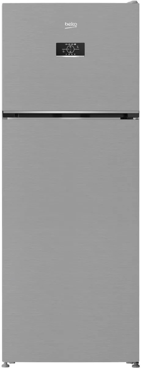 BEKO Frigider cu doua usi B3RDNE504HXB, 477 l, No Frost, HarvestFresh, Display, AeroFlow, XXL Bottle holder, Clasa E, H 186,5 cm, Metal Look