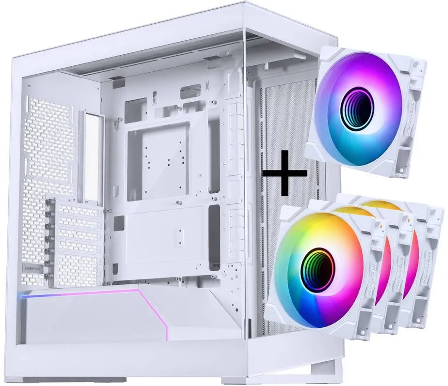 Carcasa PC Phanteks PHANTEKS NV-Serie NV5 MK2 ATX-Gehäuse, Tempered Glass, DRGB - Matte White + 3er Pack M25 Gen2 PWM D-RGB Lüfter Reverse Blade + 1x Normal Fan - 120mm