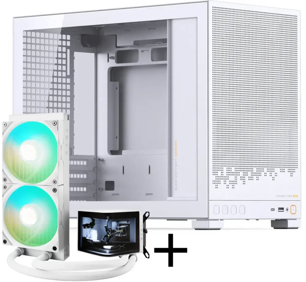 Carcasa PC King Kits Jonsbo D32 STD + racire completa cu apa TRYX PANORAMA, ARGB - 240mm, Alb