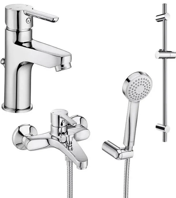 Roca Set 3 in 1 Arolo A5D016AC0K, baterie cada, baterie lavoar, para de dus, furtun de dus, bara de dus, Crom