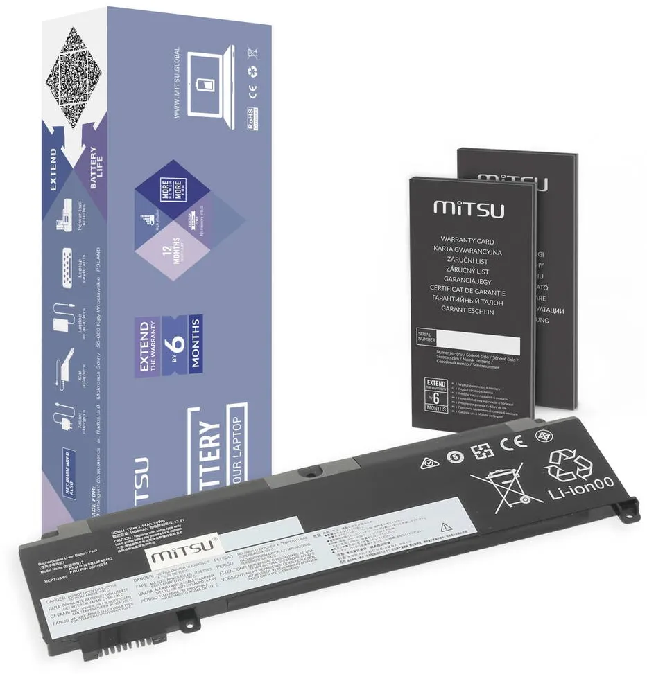 Acumulator Laptop MITSU pentru Lenovo ThinkPad T460s, T470s - frontala