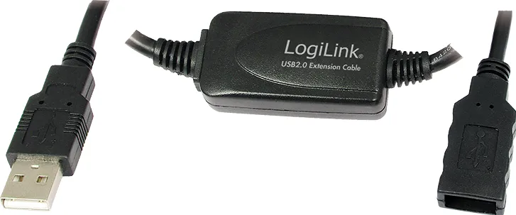 Logilink Repeater USB 2.0 tip A male - USB 2.0 tip A female, 20m, Negru