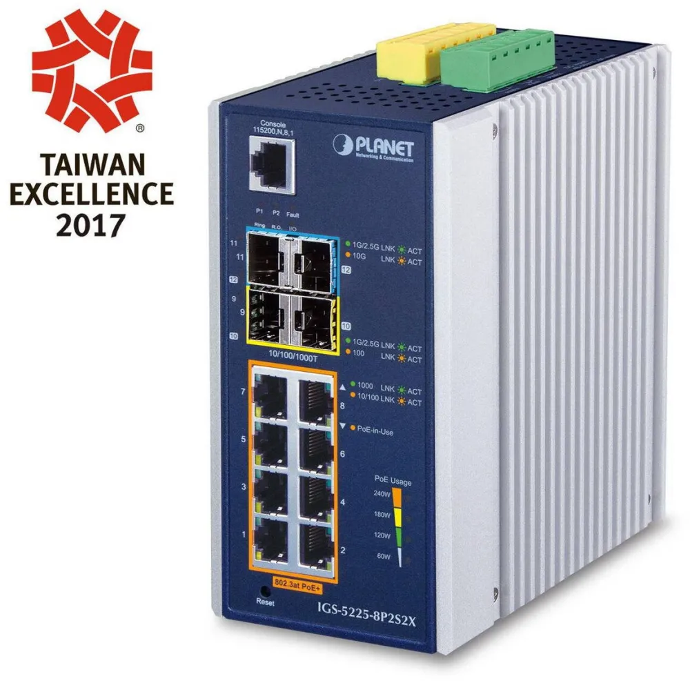 Switch Planet Industrial L2+ 8-Port 10/100/1000T 802.3at PoE +