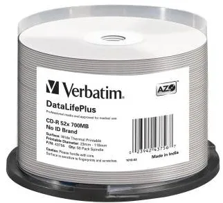 VERBATIM CD-R [ cake box 50 | 700MB | 52x | Wide Thermal printabil ]