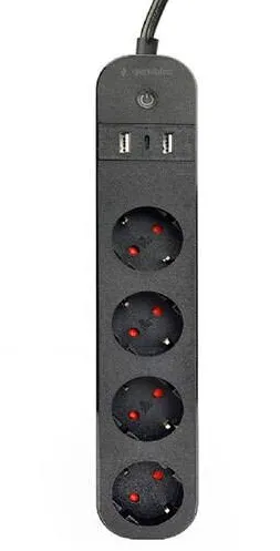 Gembird Smart power strip with USB charger 4 sockets black