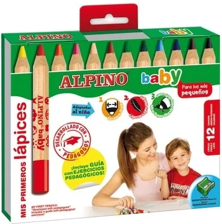 Alpino Creioane colorate, cutie carton, 12 culori/set, ALPINO Baby
