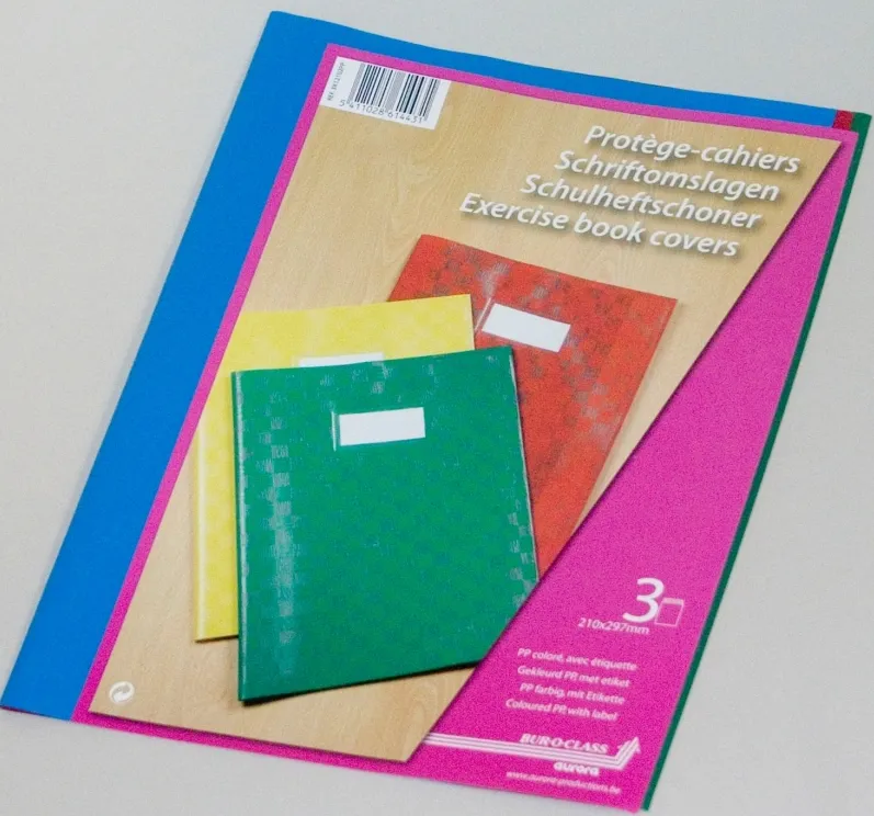 Aurora Coperta PP - 120 microni, cu eticheta, pentru caiet A4, 3 buc/set, Aurora - culori asortate