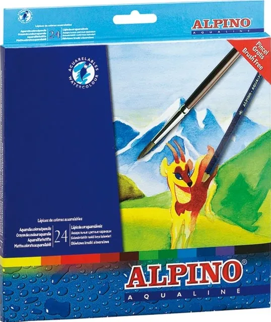Alpino Creioane colorate acuarela, cutie carton, 24 culori/set, Alpino Aqualine