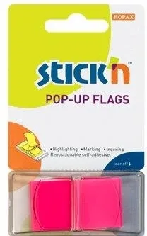 Hopax Film index autoadeziv 45 x 25mm, 50 file/set, cu dispenser, Stick'n Pop-up - magenta