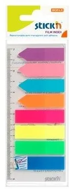 Hopax Stick index plastic transp. color 45 x 12 mm, 8 x 25 file/set + index sageata, Stick'n-8 culori neon