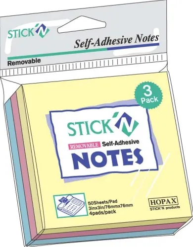 Hopax Notes autoadeziv 76 x 76 mm, 3 x 50 file/set, Stick'n - 3 culori pastel