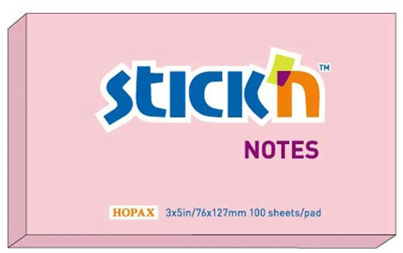Hopax Notes autoadeziv 76 x 127 mm, 100 file, Stick'n - roz pastel