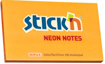 Hopax Notes autoadeziv 76 x 127 mm, 100 file, Stick'n - portocaliu neon