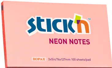 Hopax Notes autoadeziv 76 x 127 mm, 100 file, Stick'n - corai neon