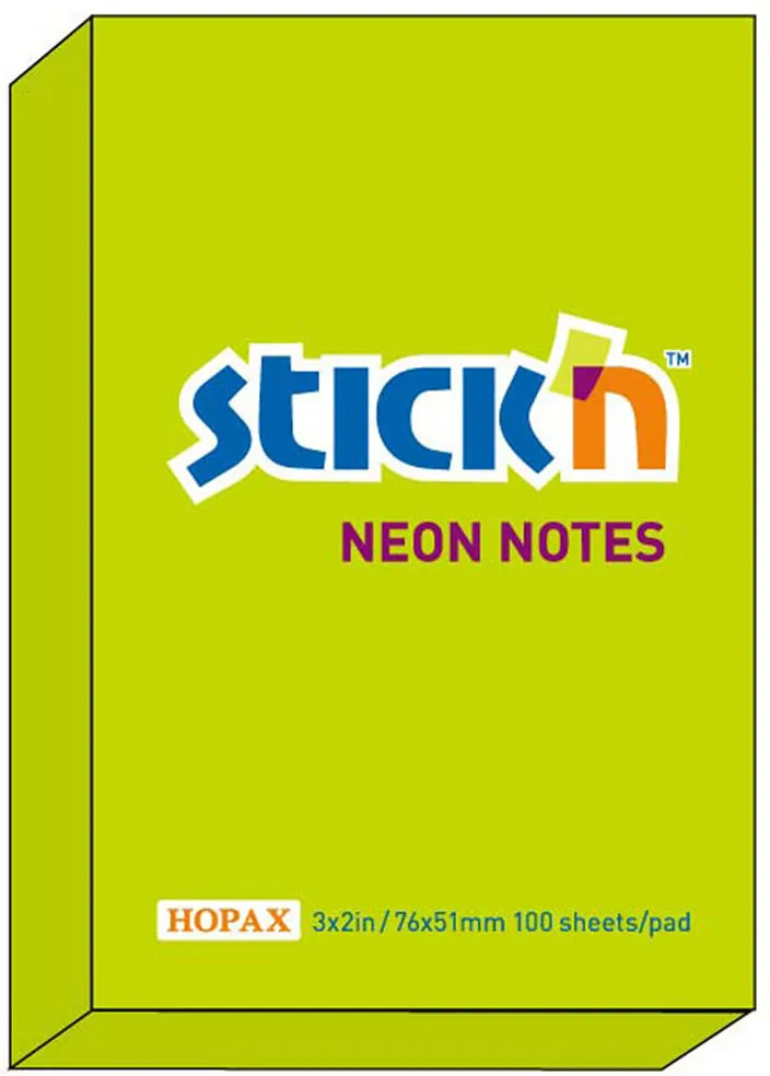 Hopax Notes autoadeziv 76 x 51 mm, 100 file, Stick'n - verde neon