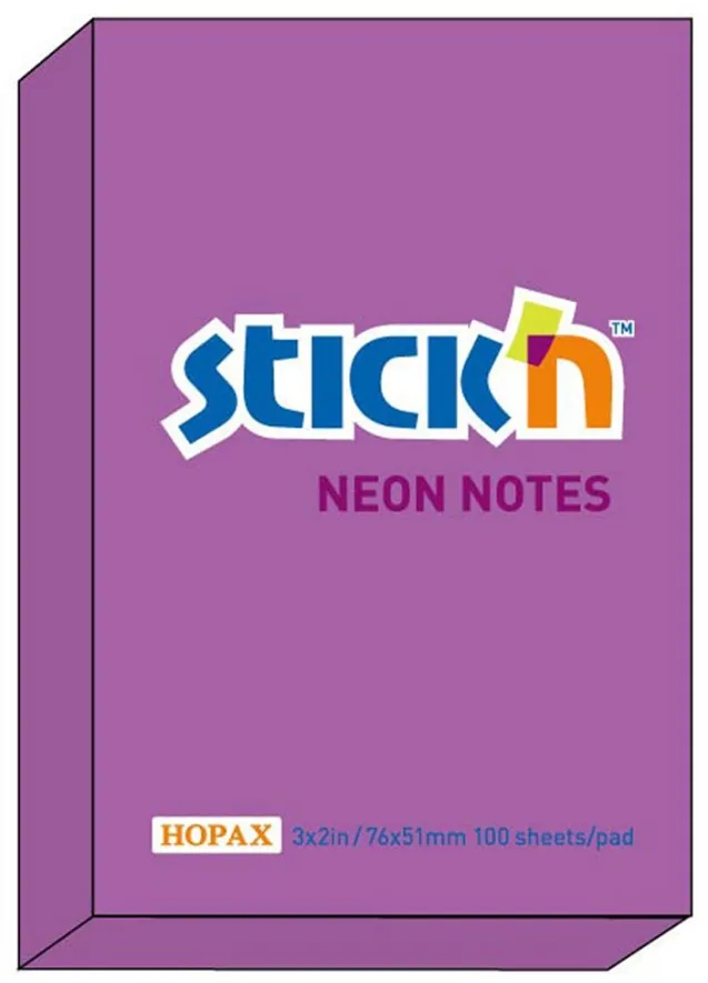 Hopax Notes autoadeziv 76 x 51 mm, 100 file, Stick'n - violet neon