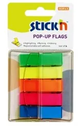Hopax Film index autoadeziv 45 x 12mm, 5 x 40file/set, cu dispenser, Stick"n Pop-up - 5 culori neon
