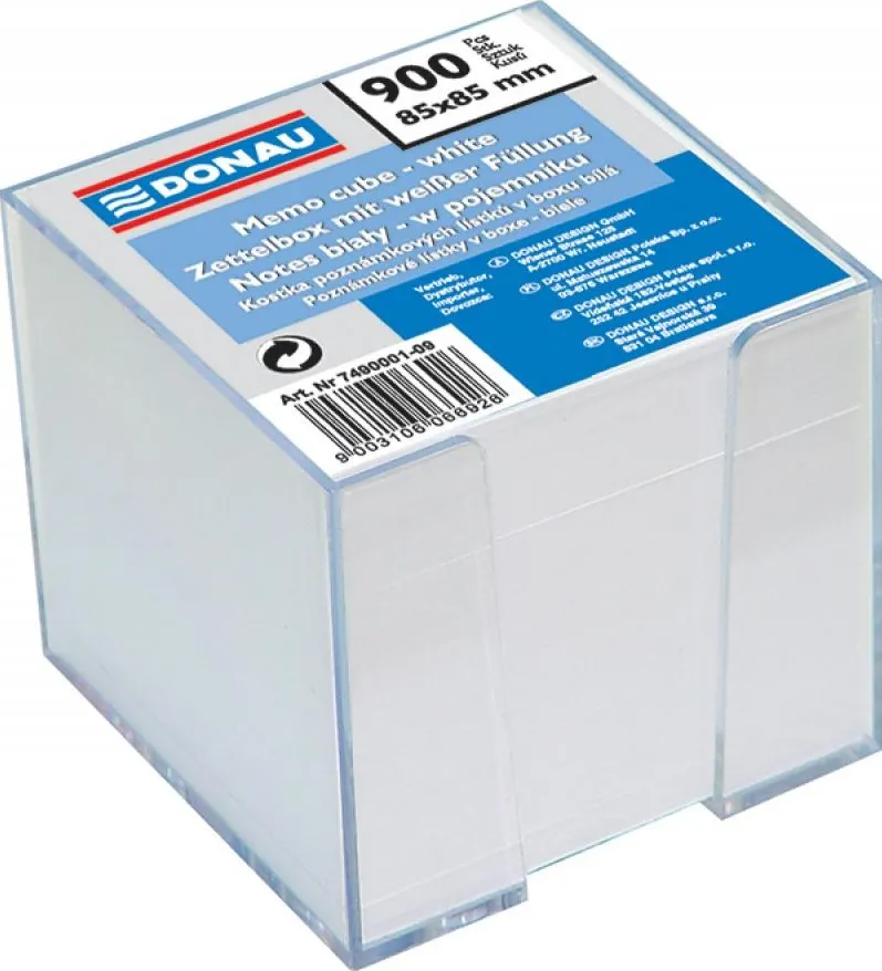 DONAU Cub hartie cu suport plastic, 92x92x82mm, DONAU - hartie culoare alba