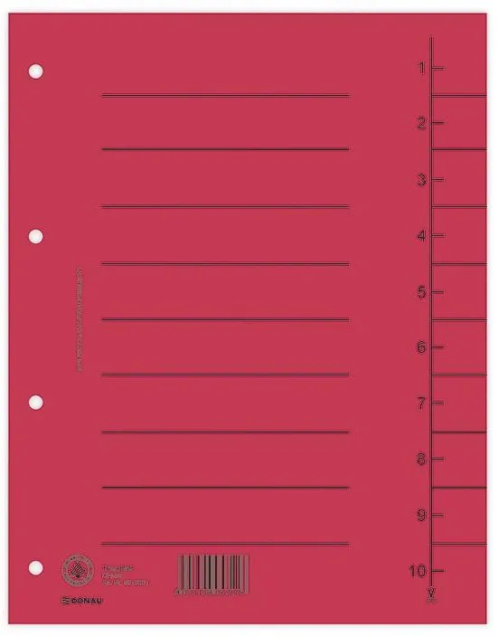 DONAU Separatoare carton manila 250g/mp, 300 x 240mm, 100/set, DONAU - rosu