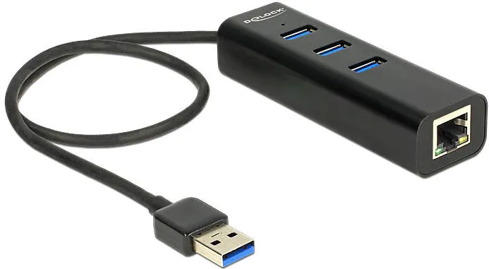 Hub USB DELOCK 62653  USB 3.0 Hub 3 Porturi+1 Port Gigabit LAN 10/100/1000 Mbps