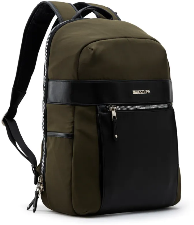 BestLife Rucsac Alya, 43x30x15cm, copartiment tableta si laptop 14.1 inch, maro/negru