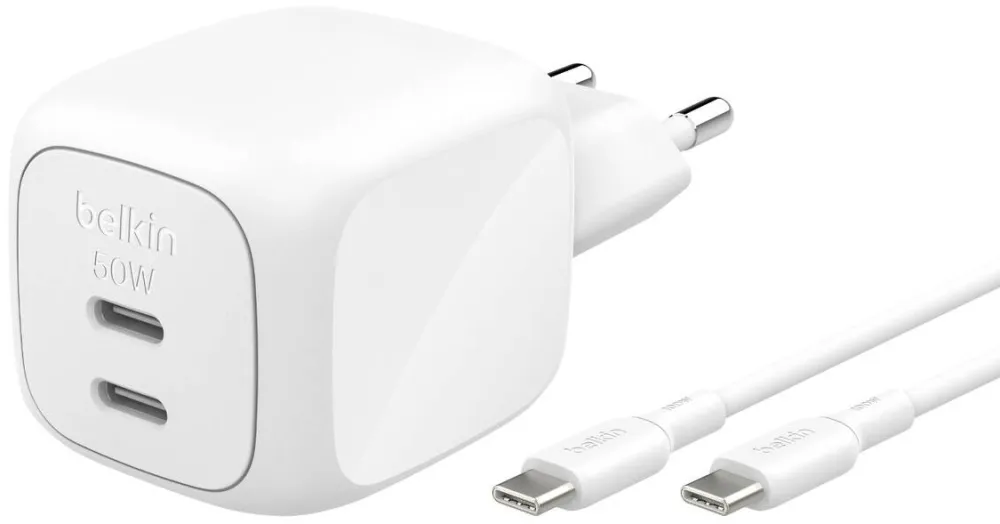 BELKIN Incarcator retea Belkin BoostCharge Pro 50W, 2x USB-C, alb, 38x38x46mm