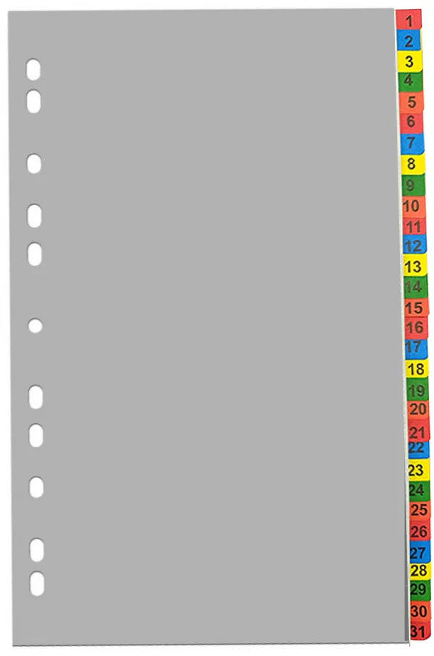 Optima - prod din plastic Index plastic color, A4+, extra wide, 120 microni, numeric 1-31, Optima