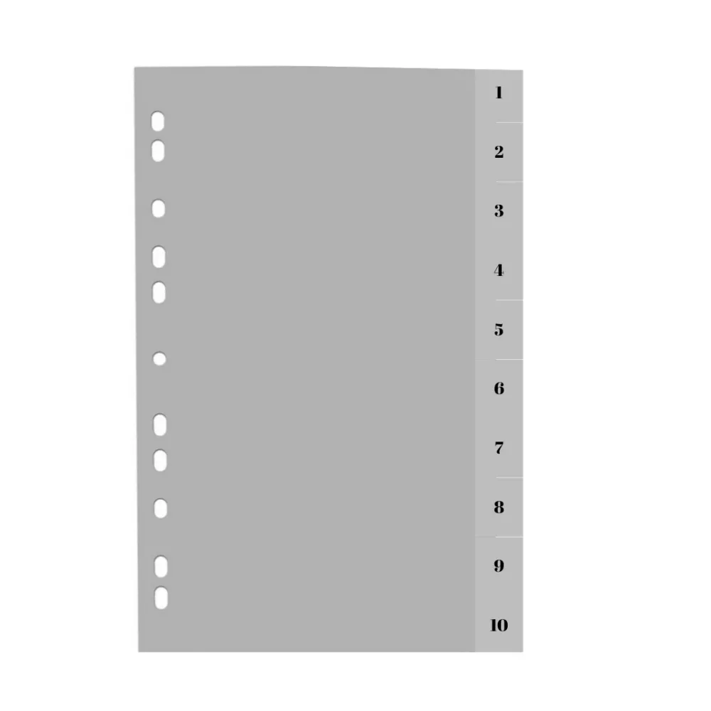 Optima - prod din plastic Index plastic gri, A4, 120 microni, numeric 1-10, Optima