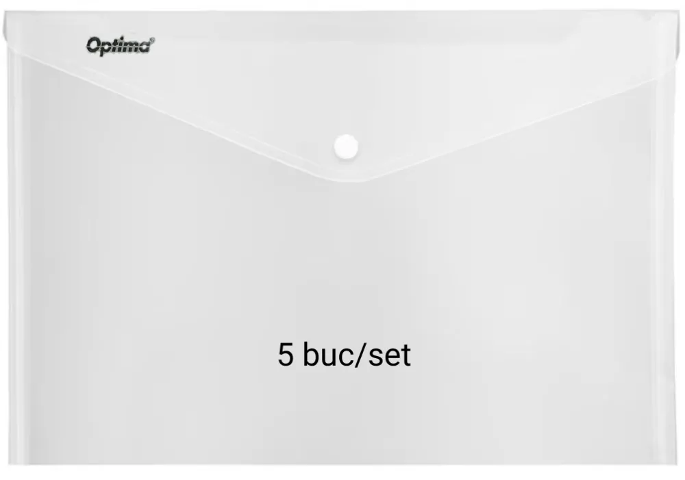 Optima - prod din plastic Mapa PP protectie documente A3 landscape, inchidere cu capsa, 5/set, Optima - transparent