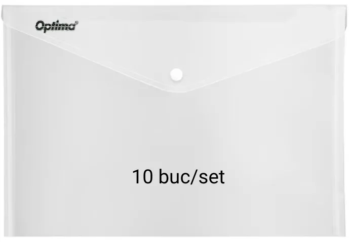 Optima - prod din plastic Mapa PP protectie documente A6 landscape, inchidere cu capsa, 10/set, Optima - transparent