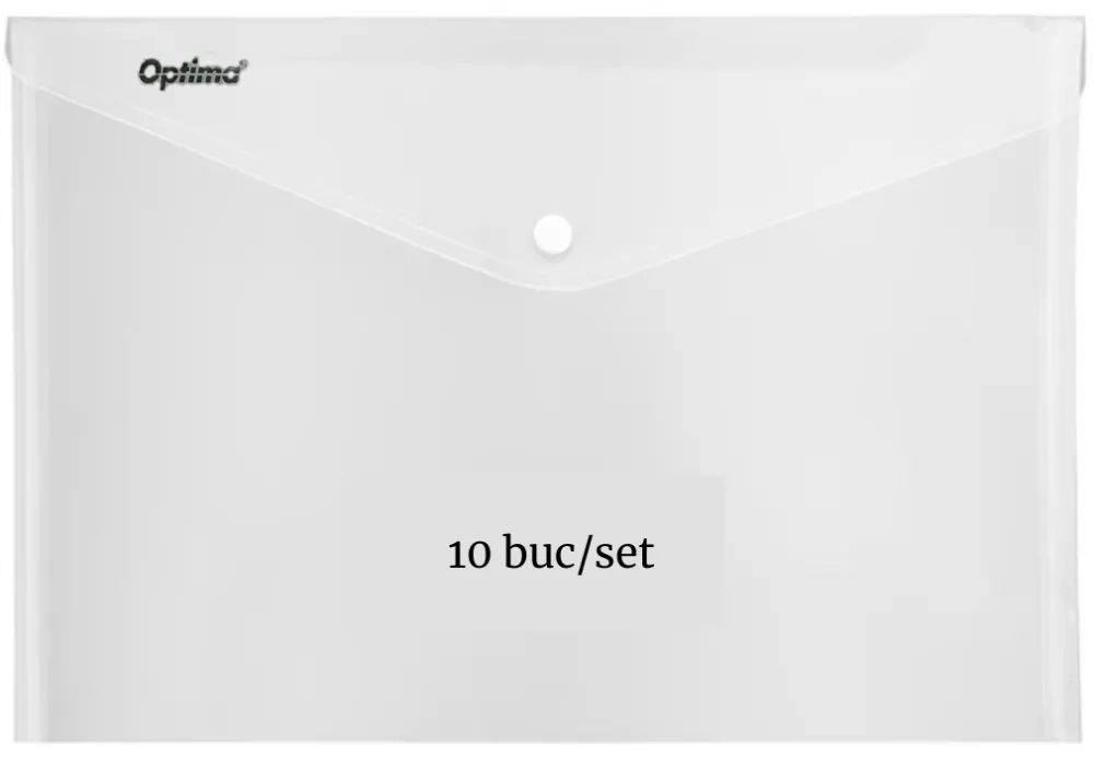 Optima - prod din plastic Mapa PP protectie documente A7 landscape, inchidere cu capsa, 10/set, Optima - transparent
